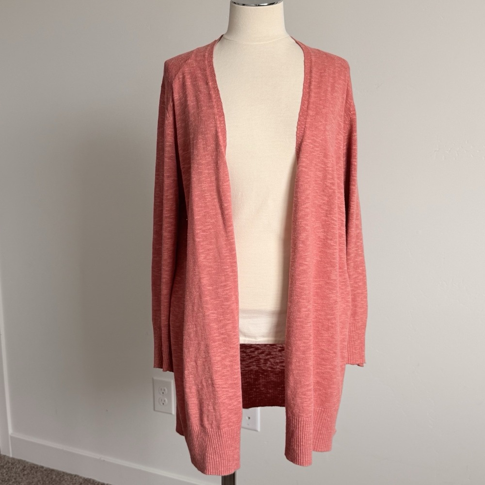 Eileen Fisher Linen Blend Long Line Cardigan Woman L Coastal scandi soft Coral